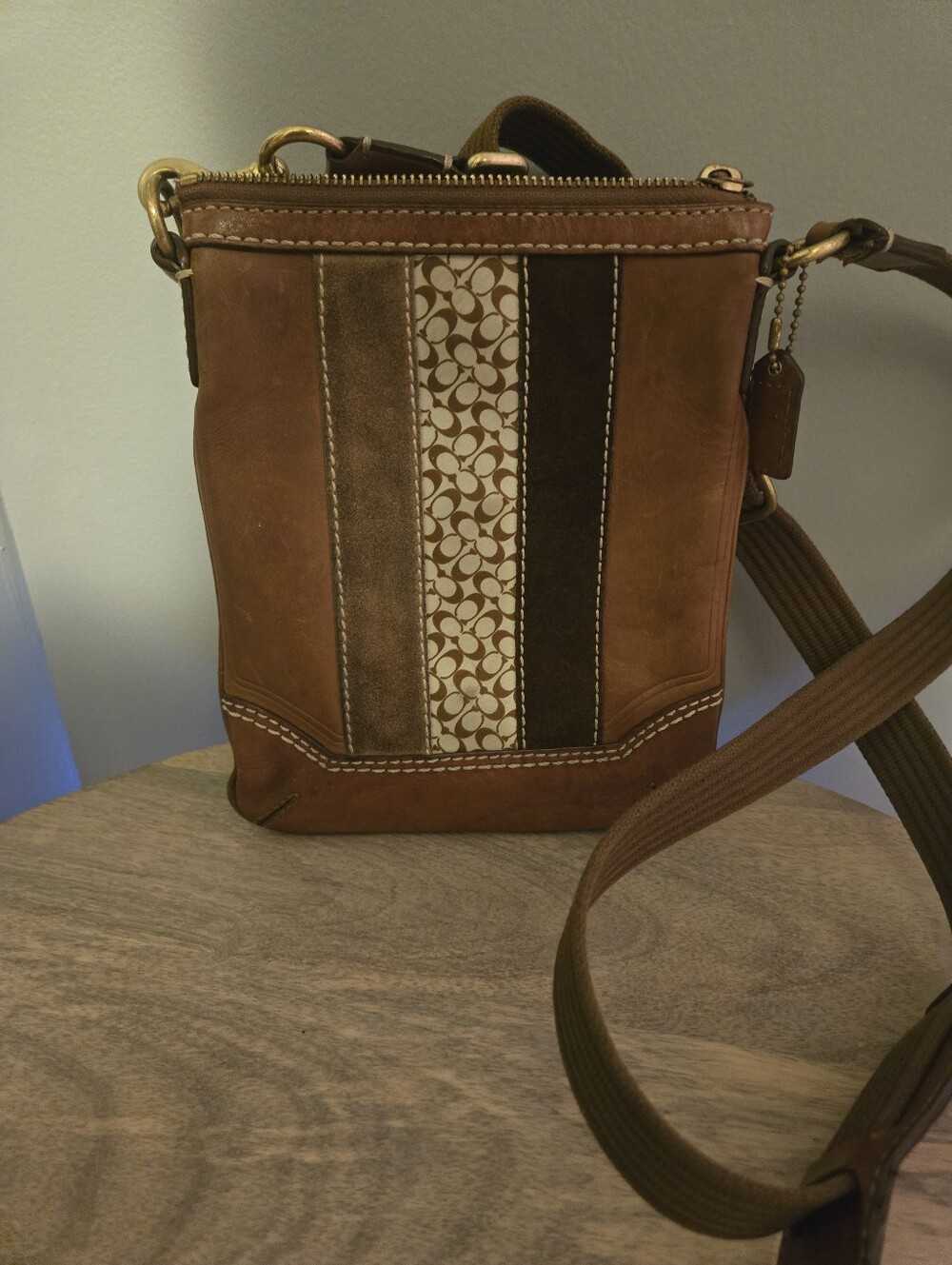 Coach Signature Stripe Leather Swingpack/Crossbody Bag #10550